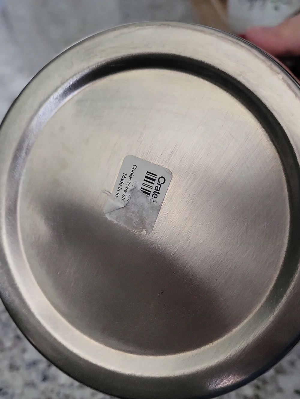 Crate&Barrel Stainless Steel Ice Bucket with Red Leather Handle